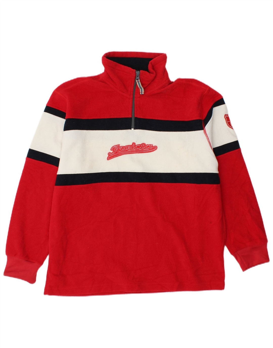 INVICTA Herren-Fleecepullover mit grafischem Reißverschluss und Kragen, Größe S, Rot, Farbblock