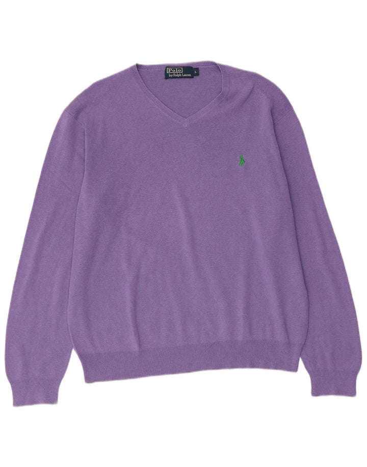 POLO RALPH LAUREN Damen-Pullover mit V-Ausschnitt, Gr. 16, Größe L, Lila, Baumwolle