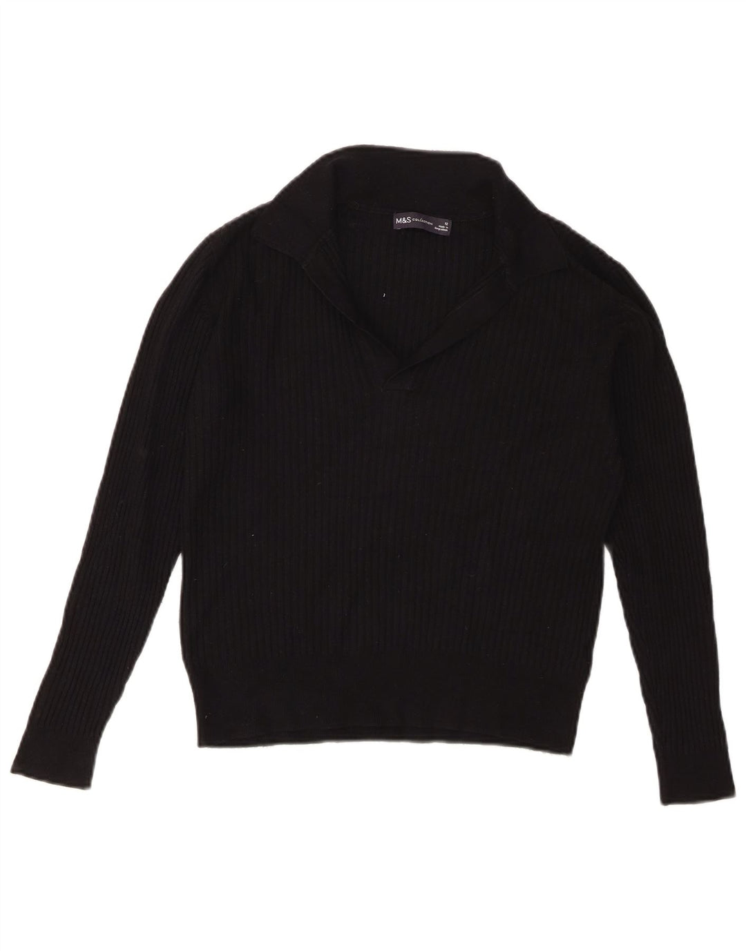 Marks & Spencer Damen Crop Polo Neck Pullover Pullover UK 12 Medium Schwarz