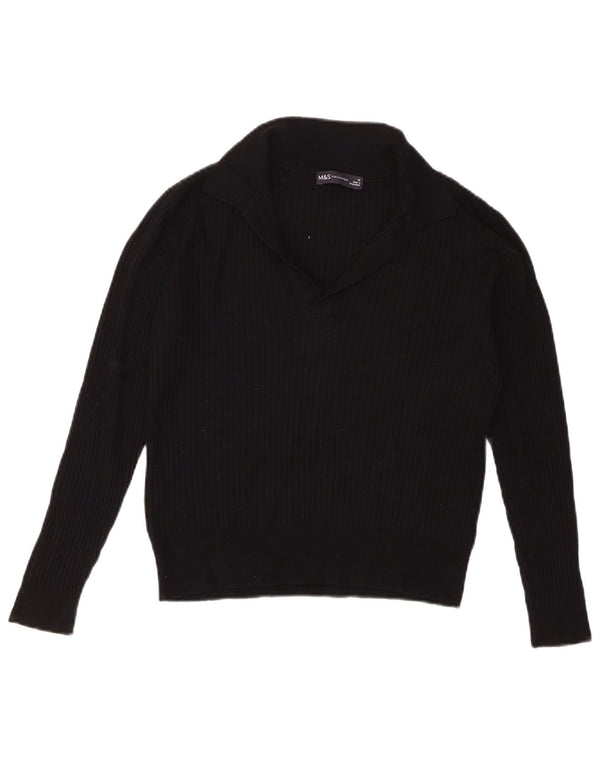 Marks & Spencer Damen Crop Polo Neck Pullover Pullover UK 12 Medium Schwarz
