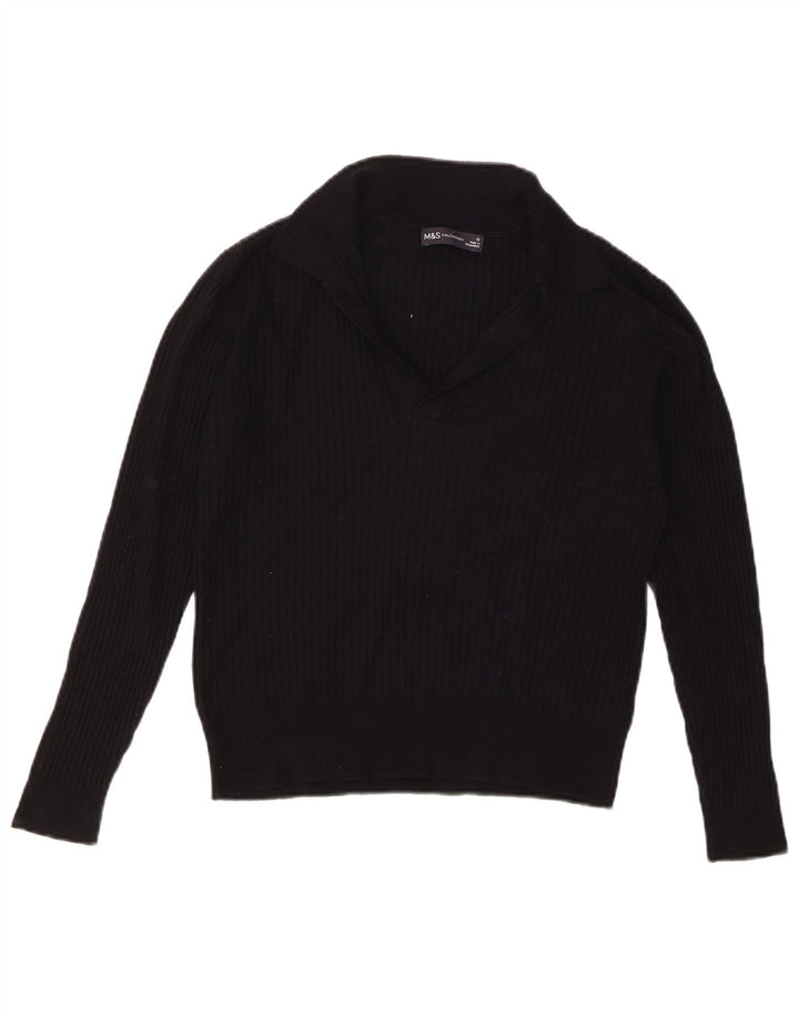 Marks & Spencer Damen Crop Polo Neck Pullover Pullover UK 12 Medium Schwarz