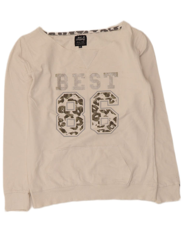 Best Company Damen-Sweatshirt mit Grafik, UK 12, mittelweiße Baumwolle
