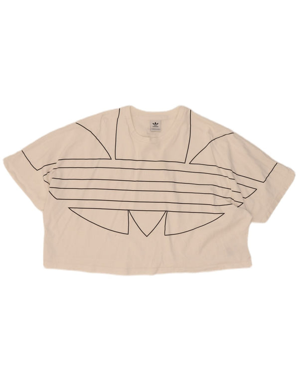 Adidas Damen Crop Graphic T-Shirt Top UK 20 2XL Weiße Baumwolle