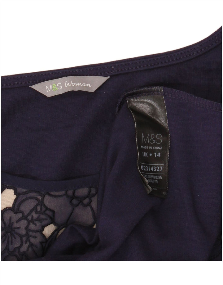 MARKS & SPENCER Damen-A-Linien-Kleid, Größe M, Marineblau, Blumenmuster, UK 14