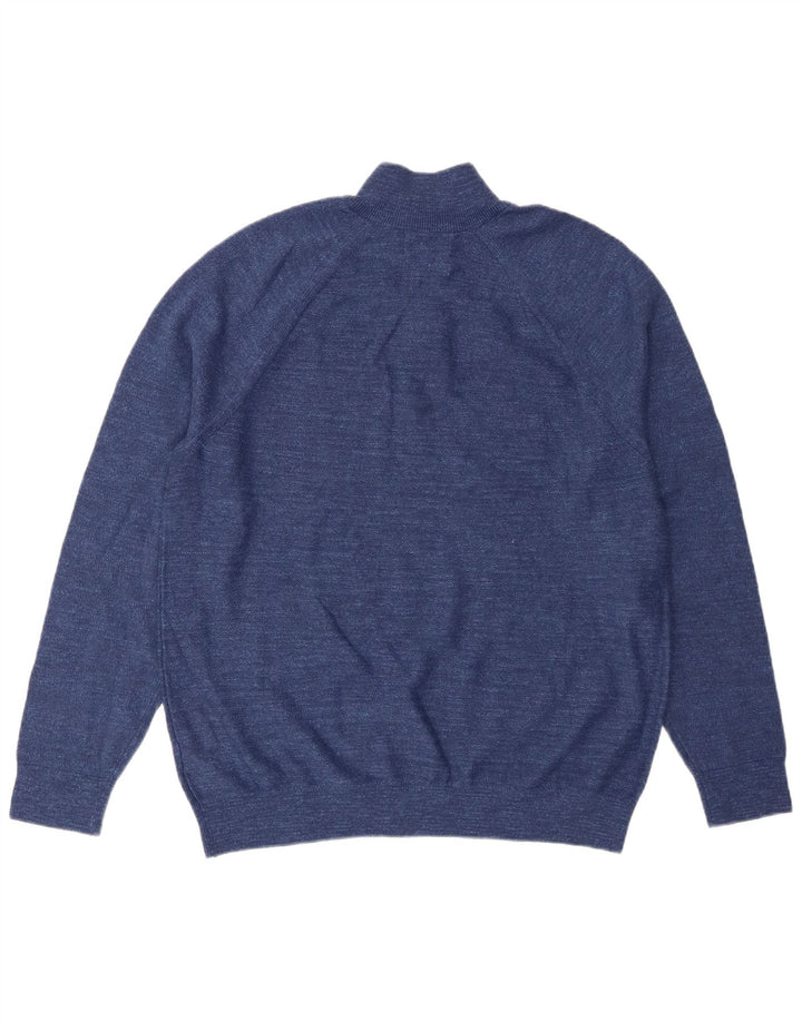Marks & Spencer Herren-Pullover mit Reißverschluss am Hals, groß, blau gefleckte Baumwolle