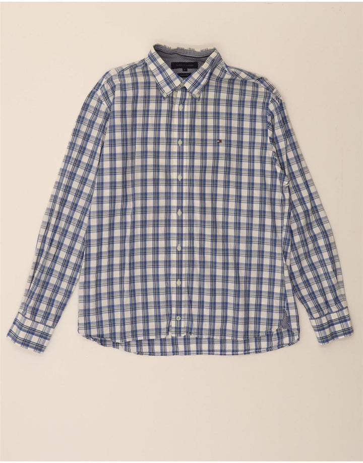 TOMMY HILFIGER Mens Custom Fit Shirt Large Blue Check Cotton Vintage Tommy Hilfiger and Second-Hand Tommy Hilfiger from Messina Hembry 