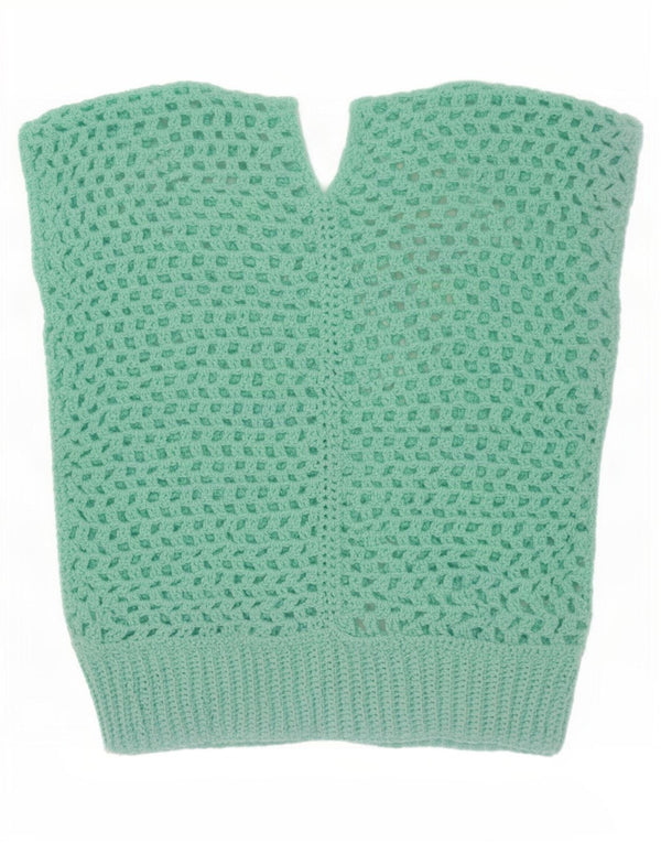 Vintage Womens Crochet Vest Tank Top UK 14 Medium Turquoise
