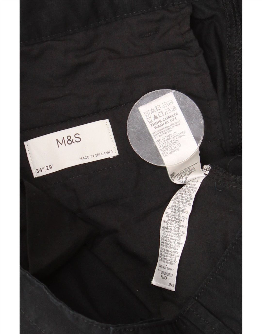 MARKS & SPENCER Gerade Herren-Cargohose, W34, L29, schwarze Baumwolle