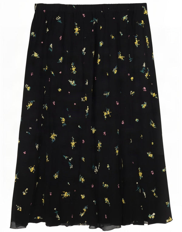 Marks & Spencer Damen A-Linienrock UK 14 Large W32 Schwarz geblümte Viskose