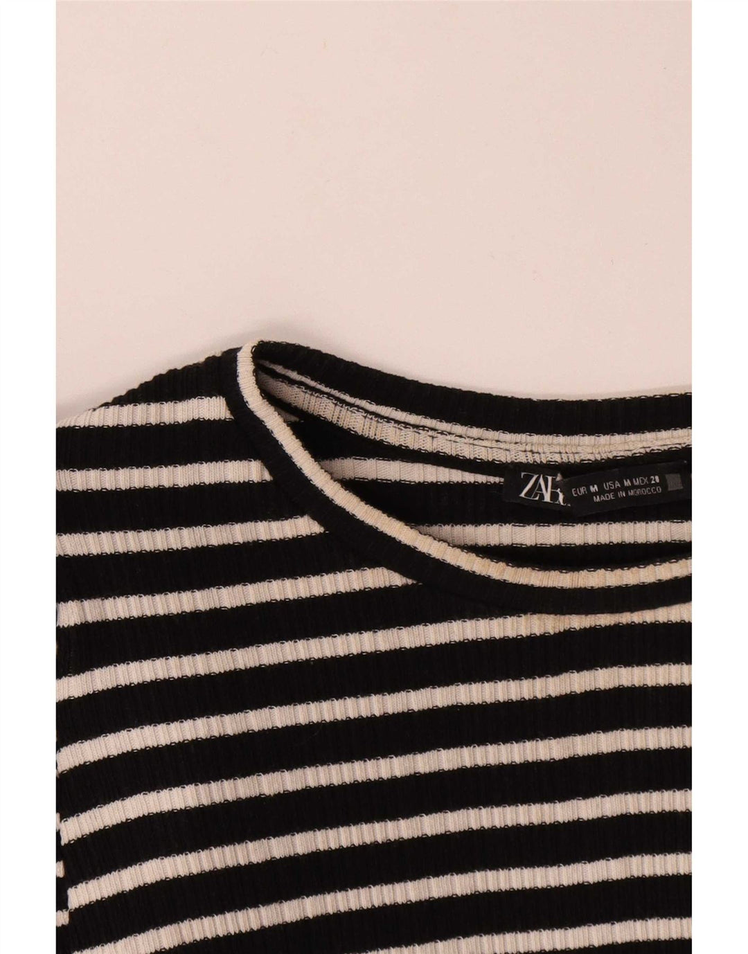 Zara Damen Top Langarm UK 12 Medium Schwarz gestreift