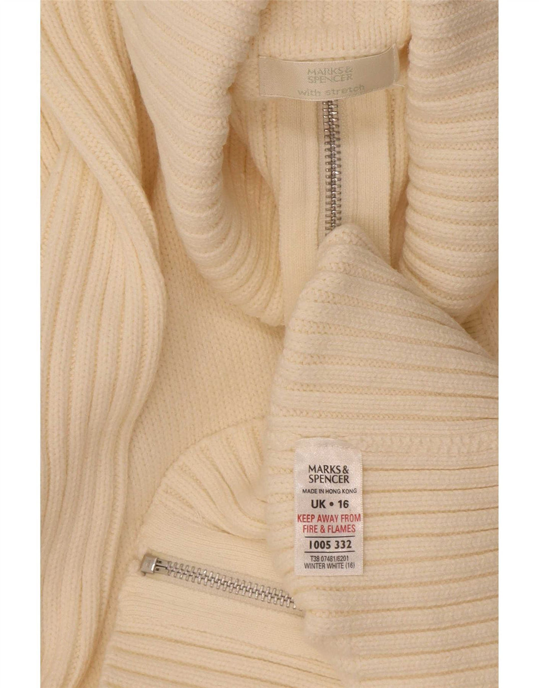 Marks & Spencer Damen-Cardigan mit durchgehendem Reißverschluss, UK 16, Größe L, gebrochenes Weiß