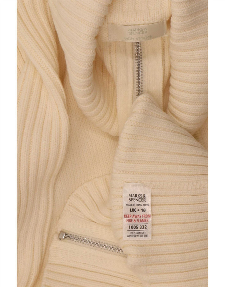Marks & Spencer Damen-Cardigan mit durchgehendem Reißverschluss, UK 16, Größe L, gebrochenes Weiß