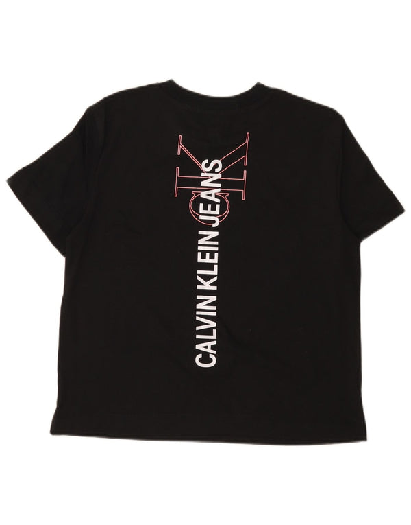 CALVIN KLEIN JEANS Damen Crop Graphic T-Shirt Top UK 10 Small Schwarz