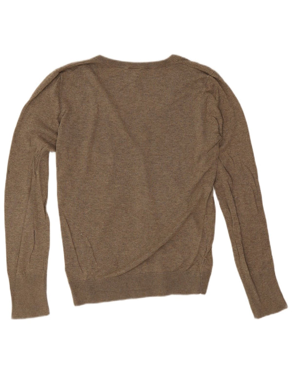 Topshop Damen-Pullover mit V-Ausschnitt, UK 12, mittelgraue Baumwolle