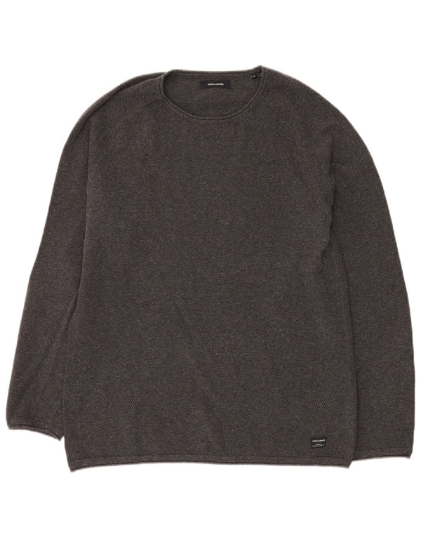 JACK & JONES Herren-Pullover mit Rundhalsausschnitt, XL, graue Baumwolle