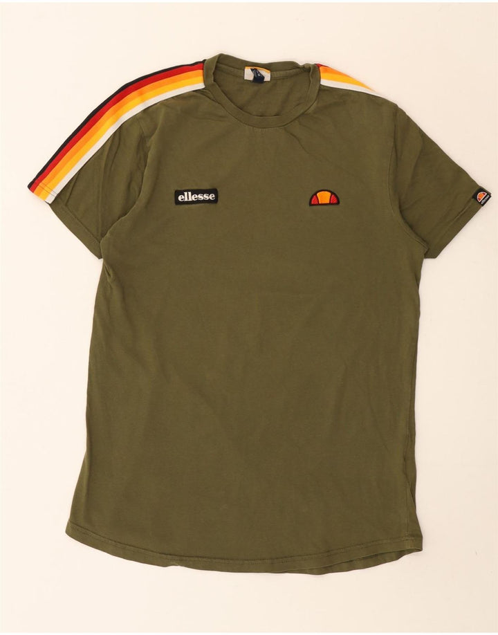 Ellesse Herren-T-Shirt-Oberteil aus mittelgrüner Colourblock-Baumwolle