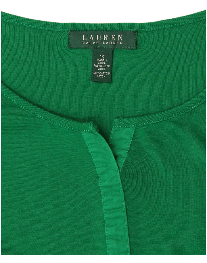 RALPH LAUREN Damen Top Langarm UK 18 XL Grüne Baumwolle