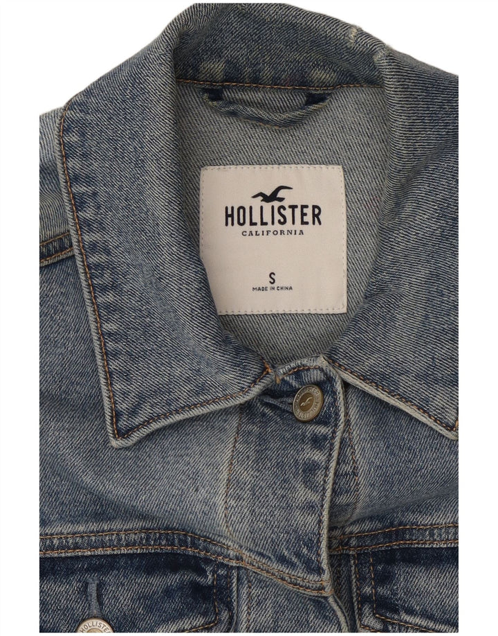 HOLLISTER Damen Jeansjacke im Distressed-Look, UK 10, Small, Blau, Baumwolle