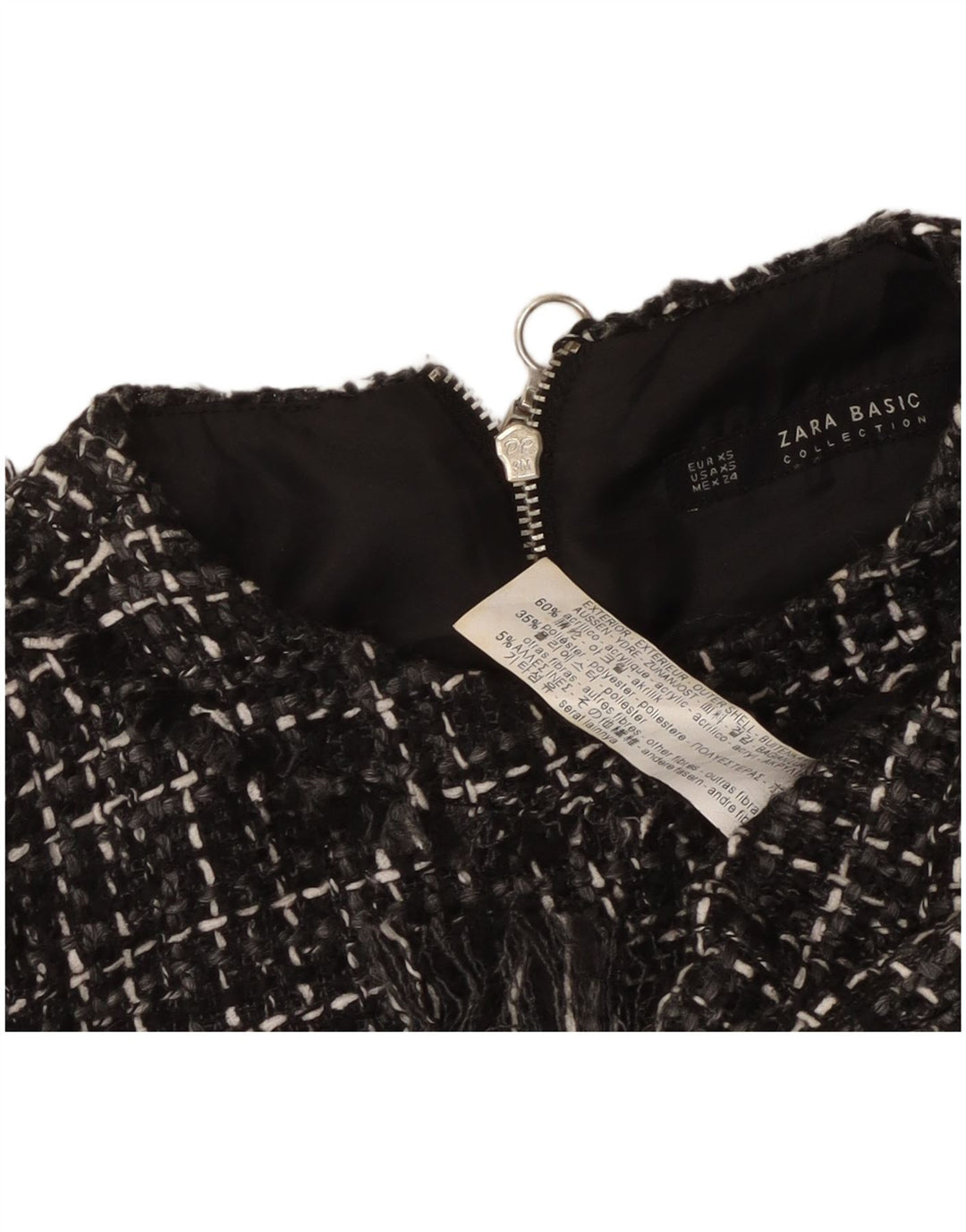 Zara Damen ärmelloses Etuikleid UK 6 XS Schwarz kariertes Acryl