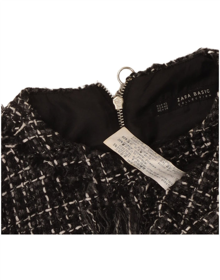 Zara Damen ärmelloses Etuikleid UK 6 XS Schwarz kariertes Acryl