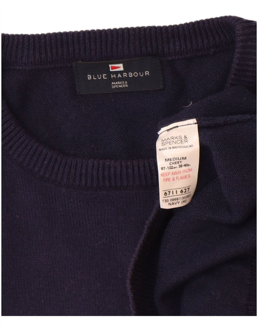 Marks & Spencer Herren Blauer Harbor-Pullover mit Rundhalsausschnitt Mittelmarineblau