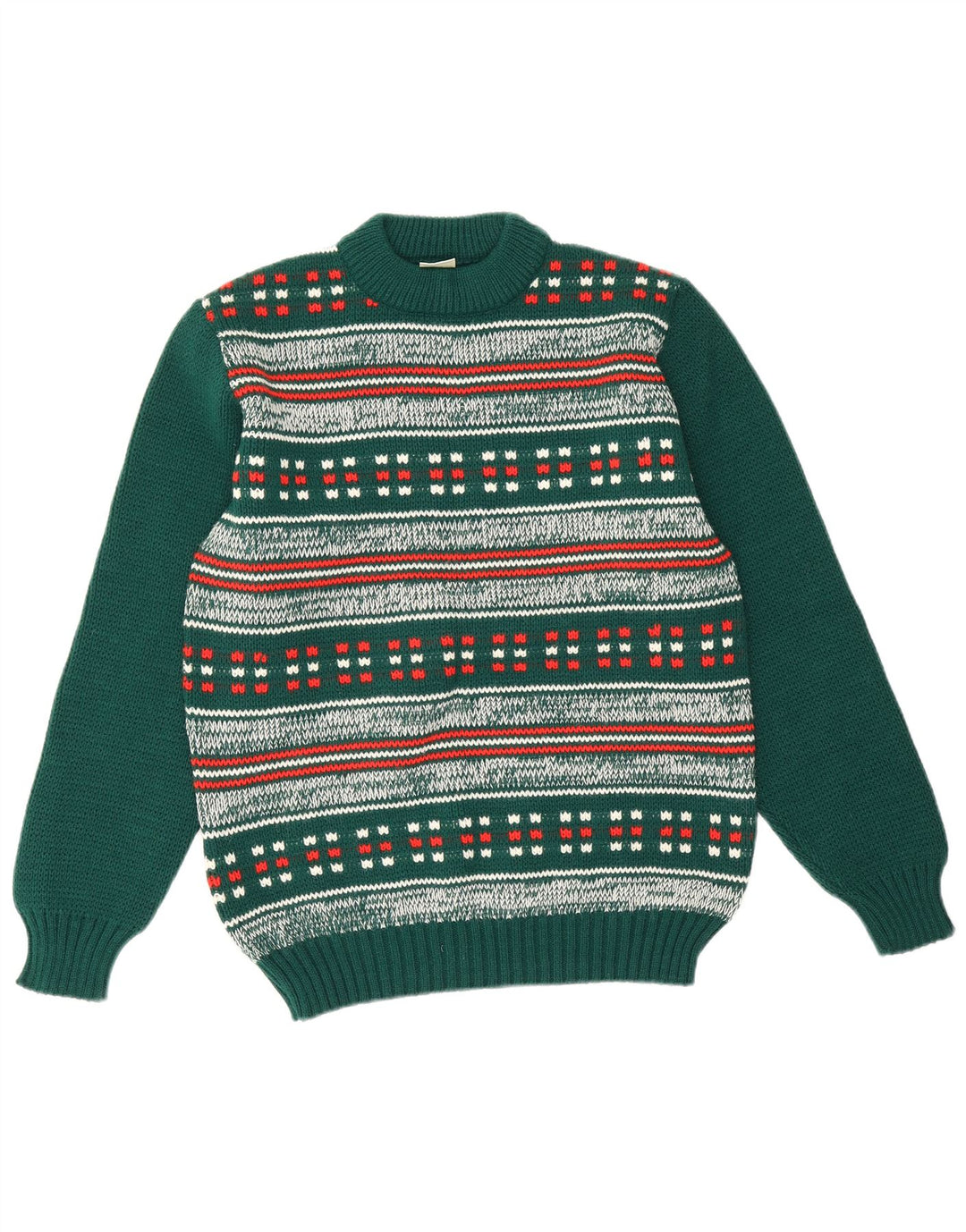 Dralon Herren-Pullover mit Rundhalsausschnitt, Größe S, Grün, Fair-Isle-Polyacryl
