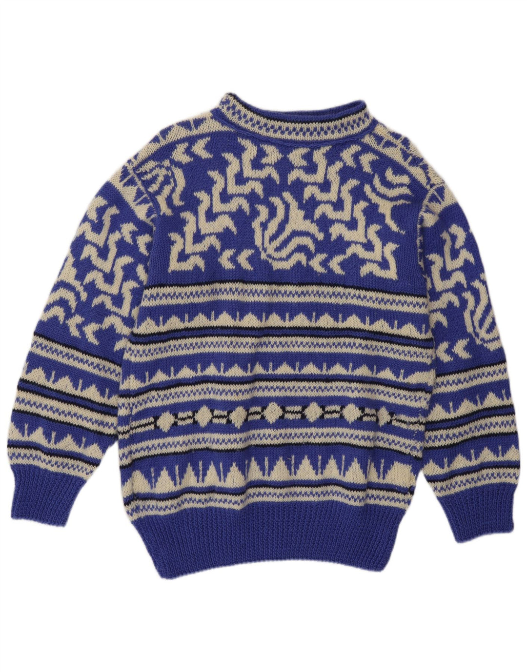 Vintage Herren Rollkragenpullover Pullover mittelblau geometrisch
