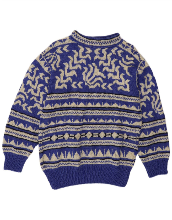 Vintage Herren Rollkragenpullover Pullover mittelblau geometrisch
