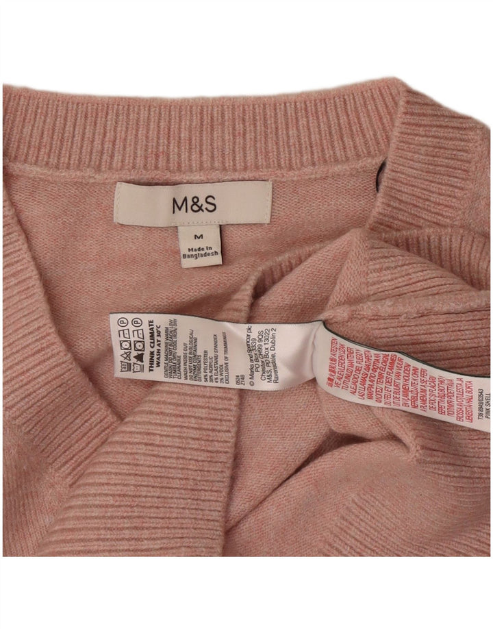 Marks & Spencer Damen-Pullover mit V-Ausschnitt, UK 14, Mittelrosa, Polyester