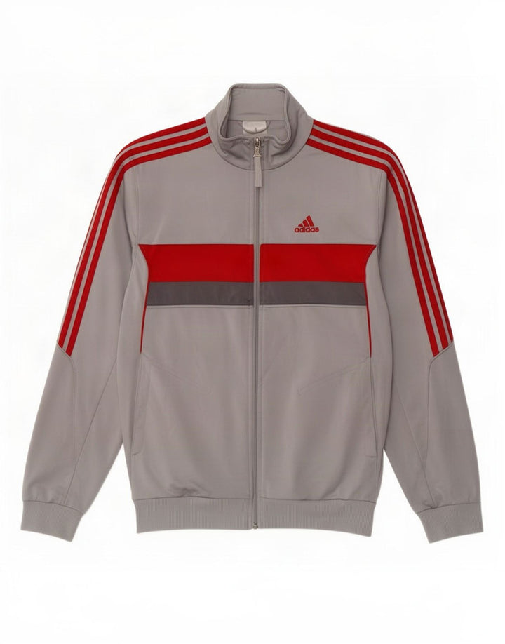 Adidas Herren-Trainingsanzug-Oberteiljacke UK 36/38 Small Graues Colourblock-Polyester