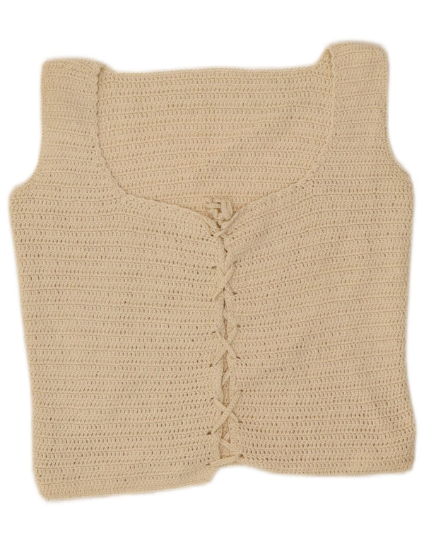 Vintage Damen Crop Top UK 10 Small Off White