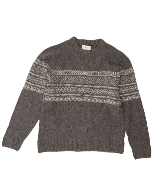 Marks & Spencer Herren-Pullover mit Rundhalsausschnitt, Mittelgrau, Fair Isle