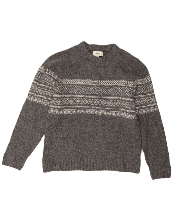 Marks & Spencer Herren-Pullover mit Rundhalsausschnitt, Mittelgrau, Fair Isle