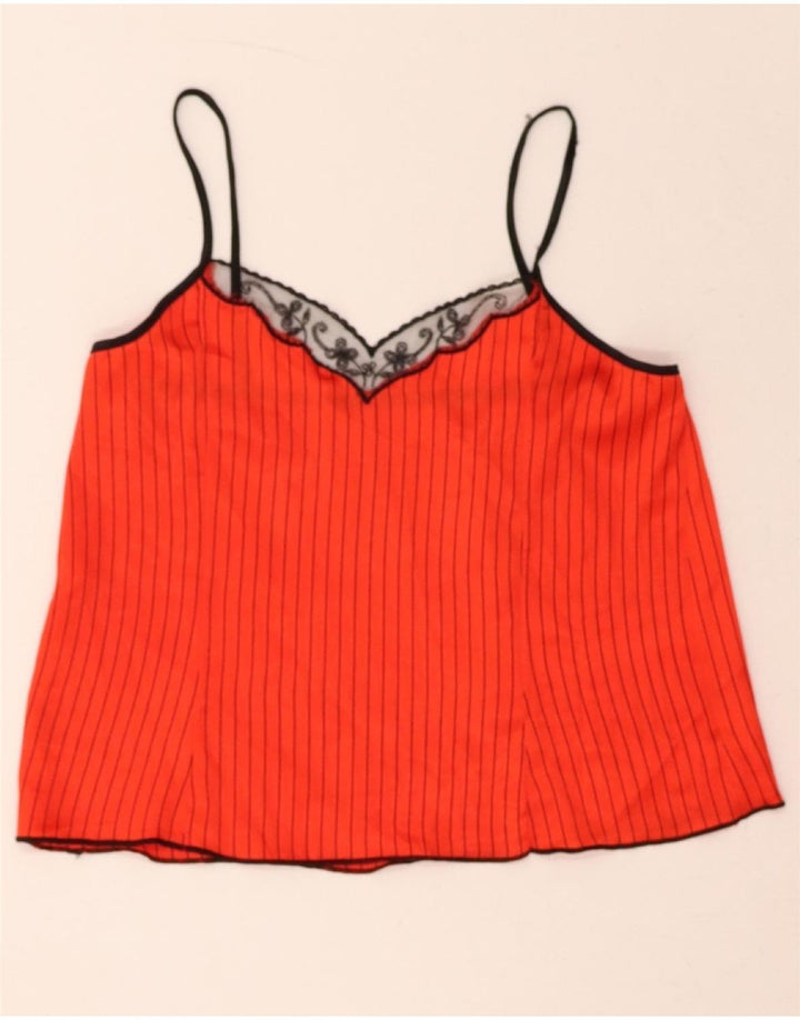 VINTAGE Womens Cami Top UK 12 Medium Red Pinstripe Polyamide Vintage Vintage and Second-Hand Vintage from Messina Hembry 