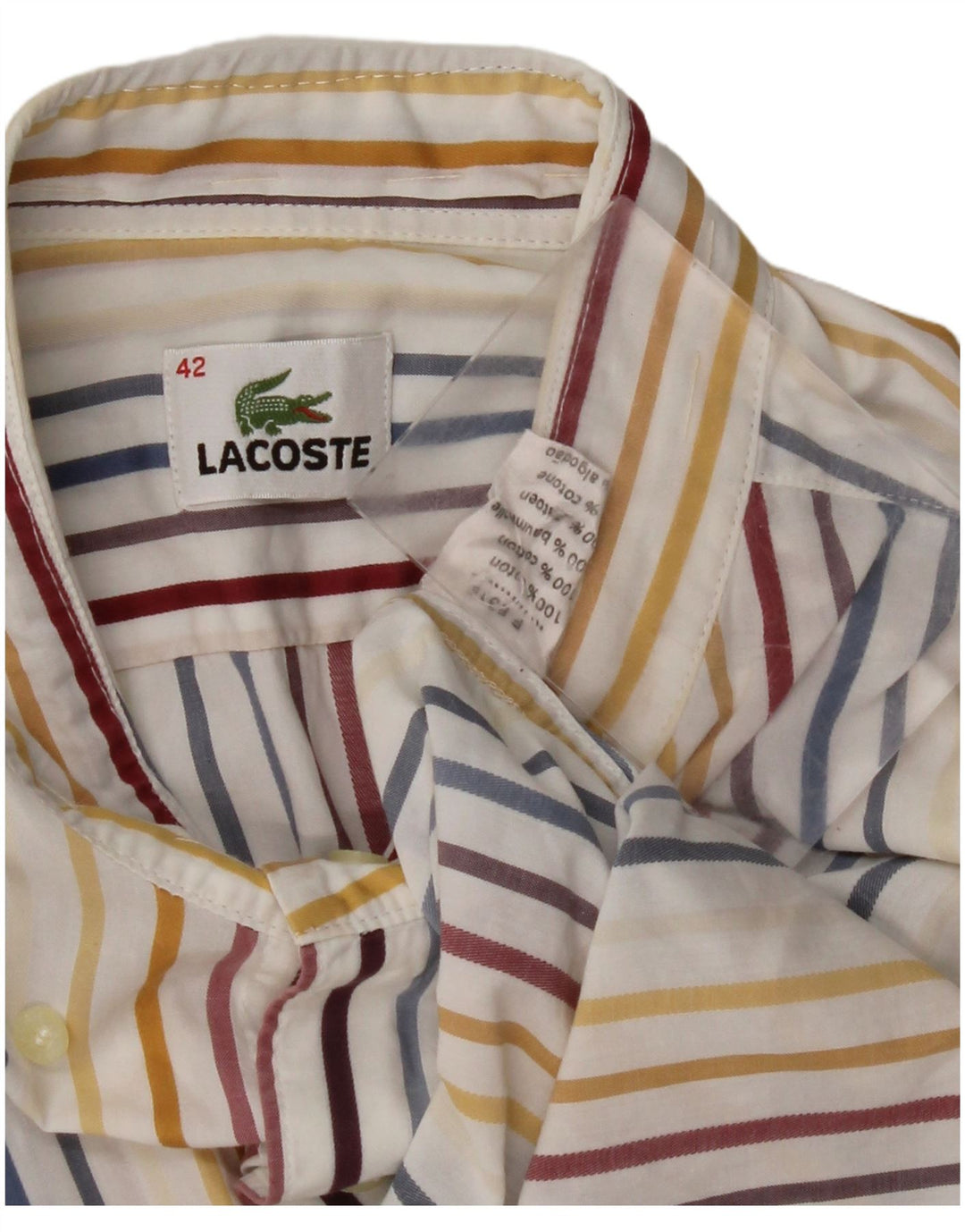 LACOSTE Mens Shirt Size 42 Large Multicoloured Striped Cotton