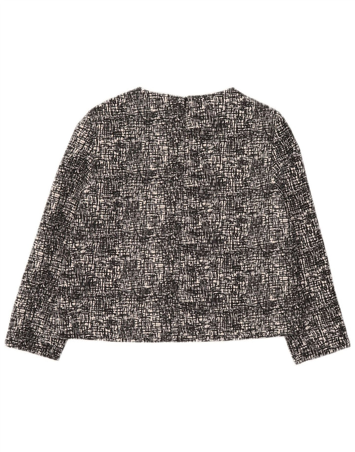 Zara Damen-Bluse mit 3/4-Ärmeln, bauchfreies Oberteil, UK-Größe 44, Mittelschwarz geflecktes Polyester