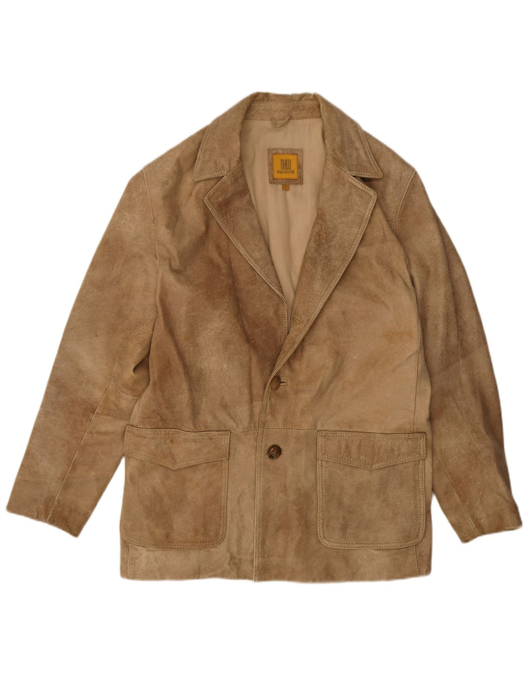 Vintage Herren 2-Knopf-Wildleder-Blazerjacke UK 40 Großes beiges Leder