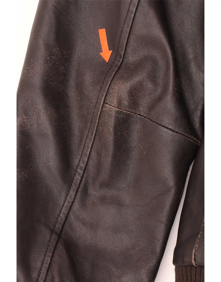 Geox Herren Bomber-Lederjacke UK 38 Mittelbraun