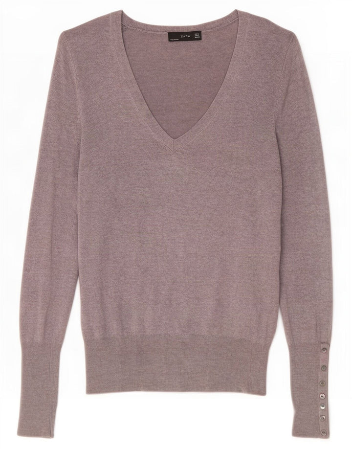 Zara Damen-Pullover mit V-Ausschnitt, Größe 44, Grau