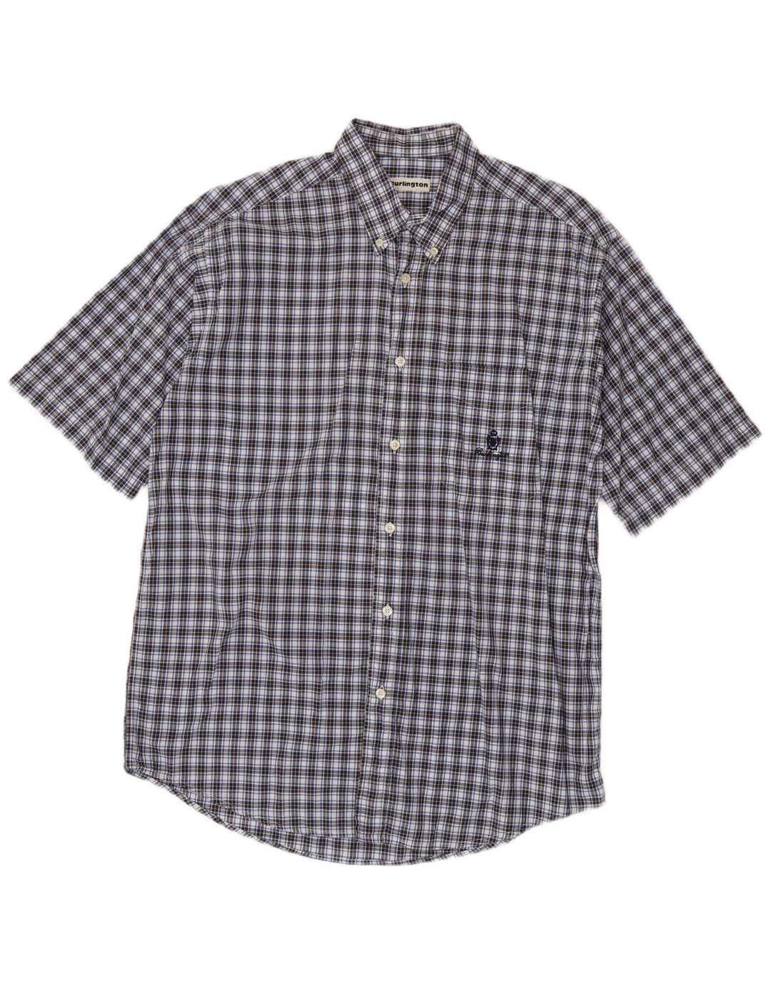 Burlington Herren-Kurzarmhemd, groß, blau kariert, Baumwolle