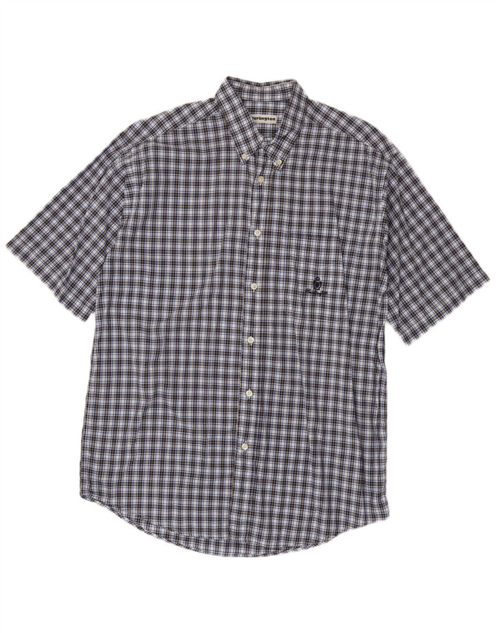 Burlington Herren-Kurzarmhemd, groß, blau kariert, Baumwolle