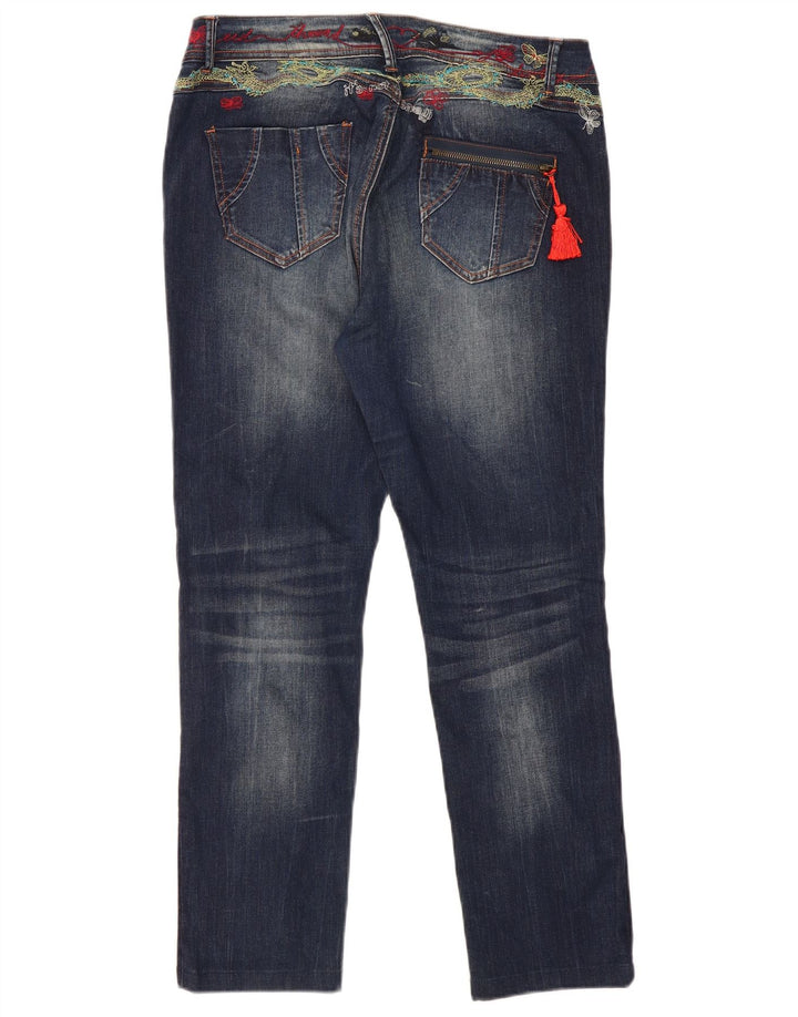 Desigual Damen Graphic Slim Jeans W34 L29 Marineblau Polyester