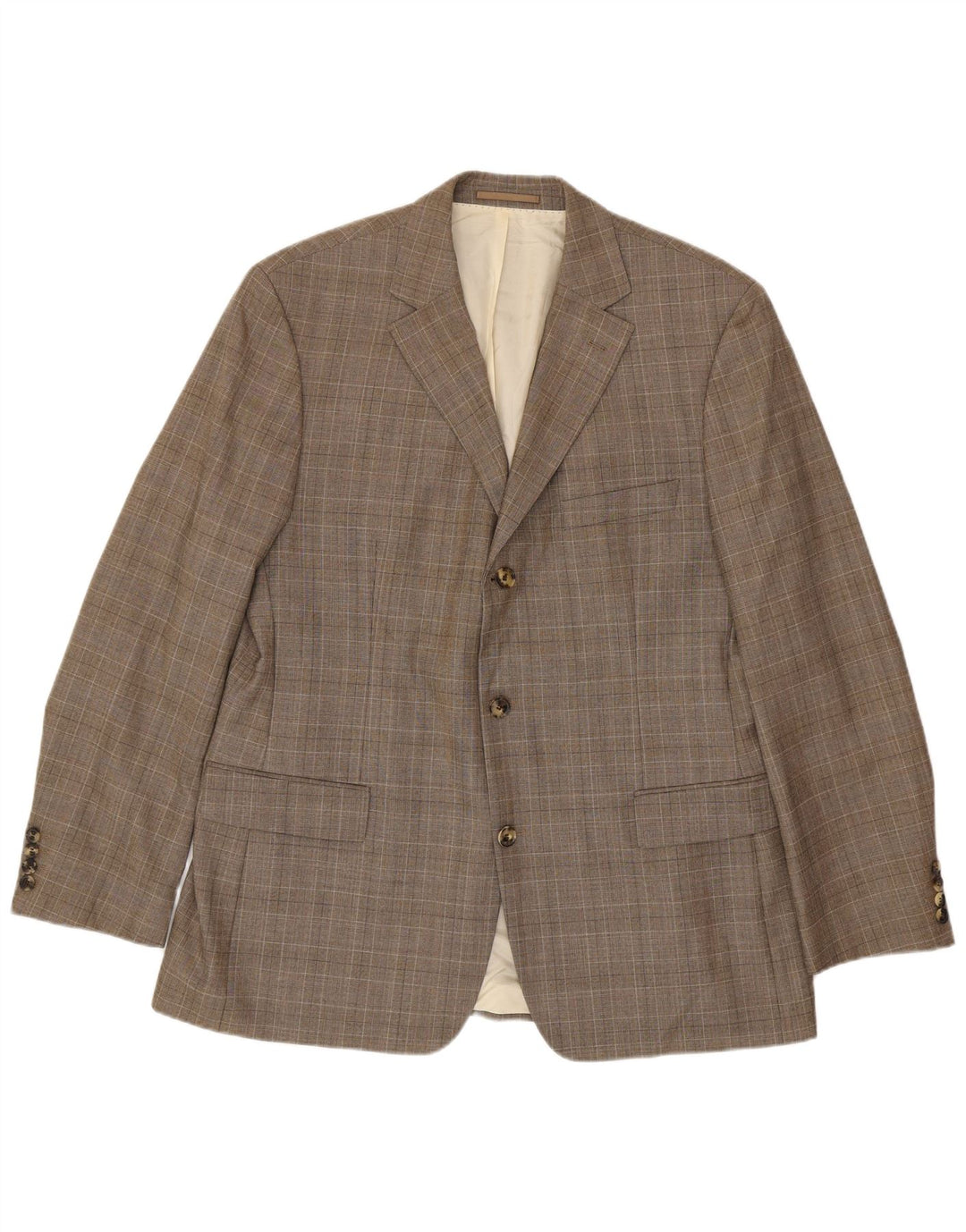 Hugo Boss Herren-Blazer mit 3 Knöpfen, EU 56, 3XL, braun karierte Schurwolle