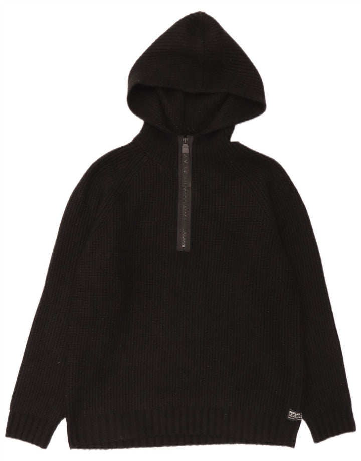 Replay Herren-Pullover mit Kapuze, groß, aus schwarzem Polyester