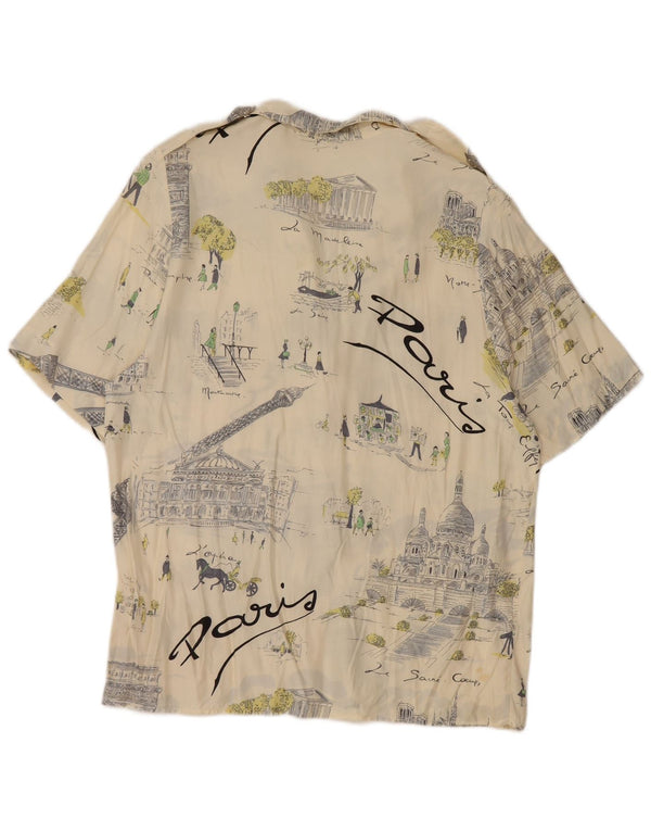 Vintage Damen grafische Kurzarm-Hemdbluse EU 36 Small Off White