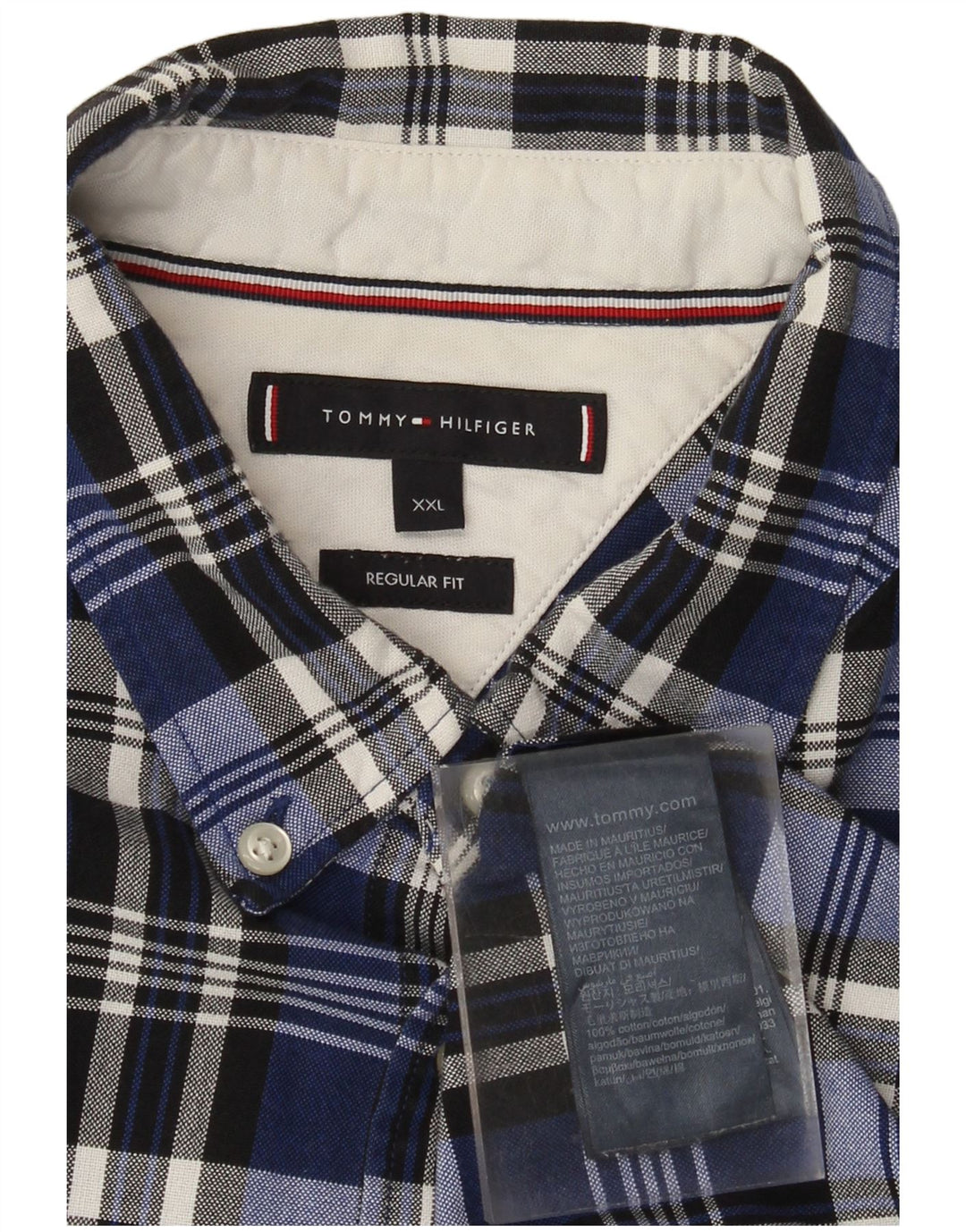 Tommy Hilfiger Herren-Hemd mit normaler Passform, 2XL, blau kariert, Baumwolle