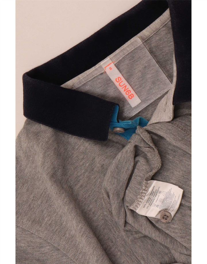 Sun68 Herren-Poloshirt, Größe S, Grau, Colourblock-Baumwolle