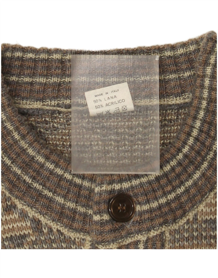 Vintage Herren Cardigan Pullover Mittelgrau Fair Isle Wolle