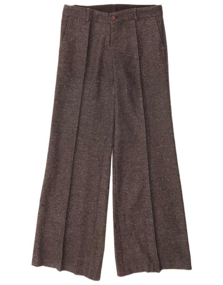 VINTAGE Damen Freizeithose IT 40 Small W28 L32 Graues Fischgrätenmuster