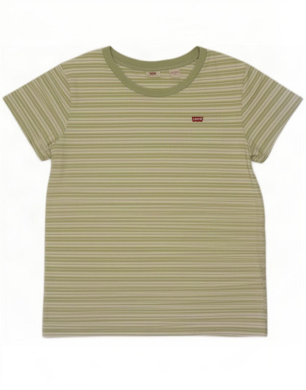 Levi's Damen T-Shirt Top UK 16 Large Grün gestreift Baumwolle